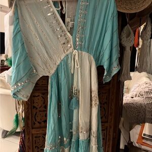 Bohemian Blue and White Dress with Tassels